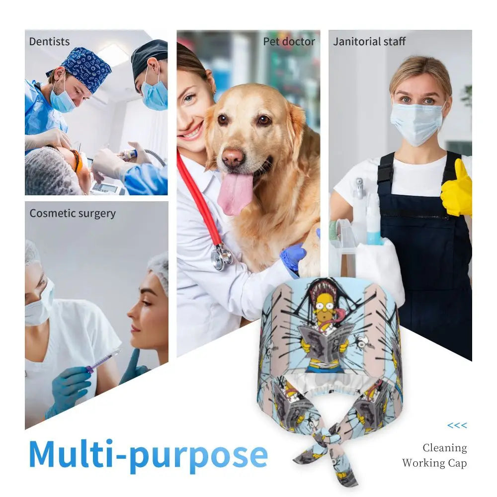 Custom The Simpsons Cartoon Medical Staff Scrubs Hat Men Women Doctor Nursing Surgical Cap Scrub Caps