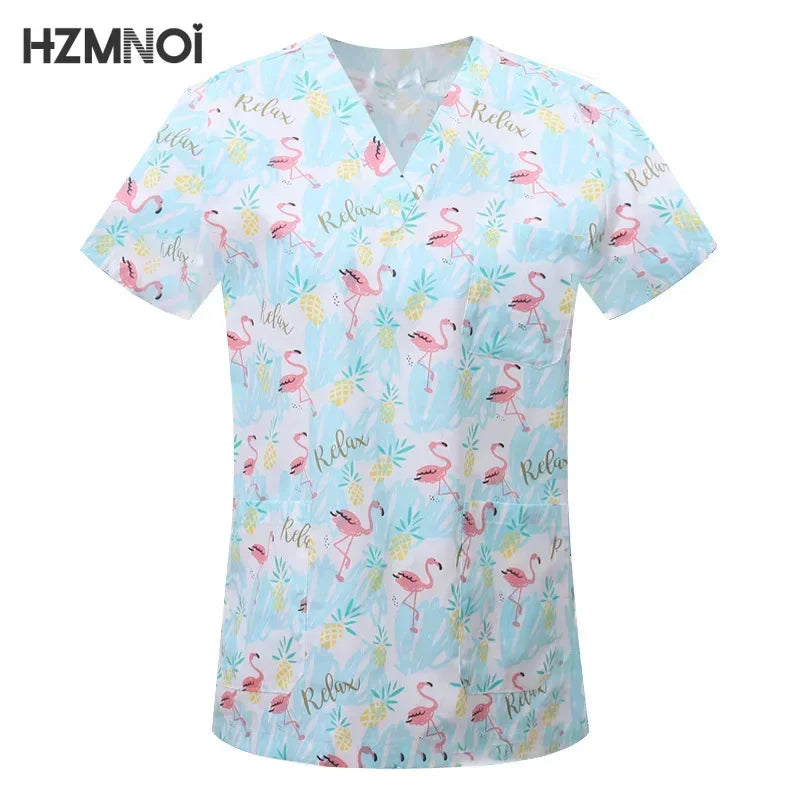 Cartoon Animals Print Pet Clinic Hospital Nursing Scrub Tops Shirts cotton Dentistry Doctor Blouse Medical Surgical Uniforms