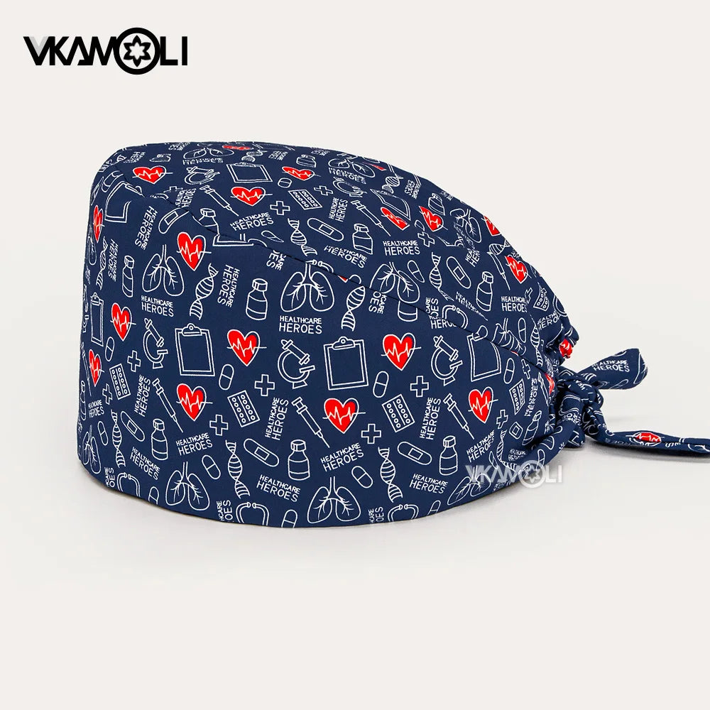 Printed medical series pattern scrub caps for the Department of Otorhinolaryngology pure cotton medical staff scrubs hat