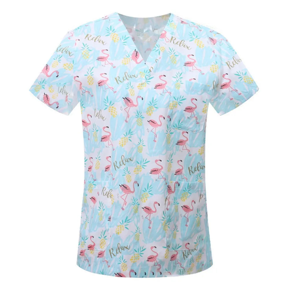 Cartoon Animals Print Pet Clinic Hospital Nursing Scrub Tops Shirts cotton Dentistry Doctor Blouse Medical Surgical Uniforms