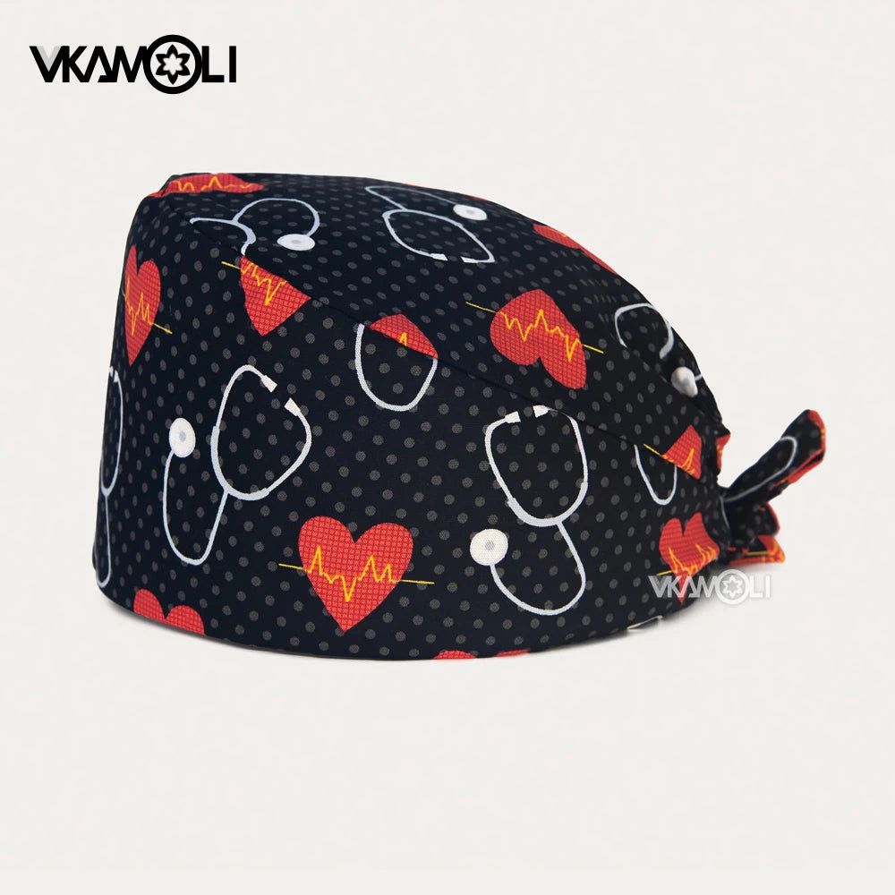 Printed medical series pattern scrub caps for the Department of Otorhinolaryngology pure cotton medical staff scrubs hat