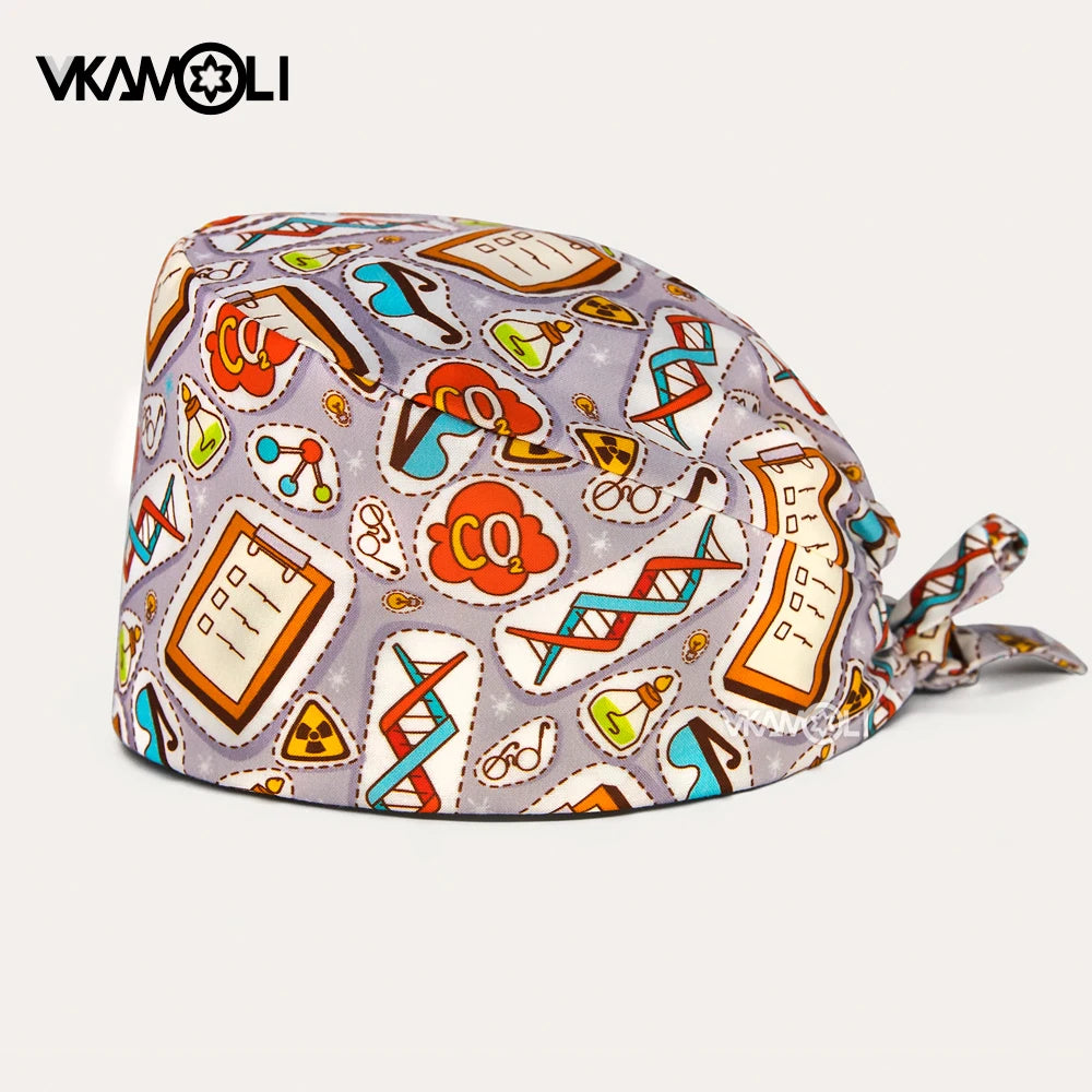 Printed medical series pattern scrub caps for the Department of Otorhinolaryngology pure cotton medical staff scrubs hat