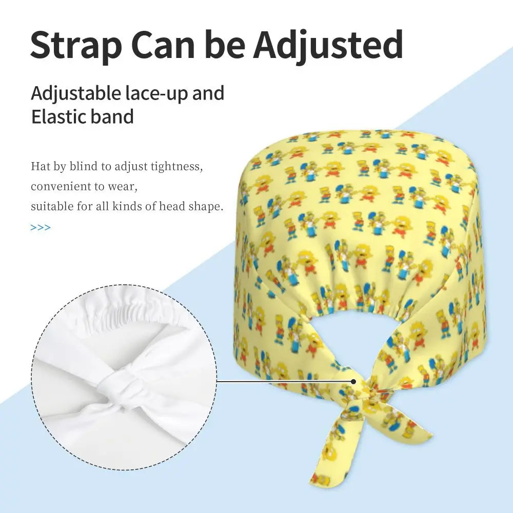 Custom The Simpsons Cartoon Medical Staff Scrubs Hat Men Women Doctor Nursing Surgical Cap Scrub Caps