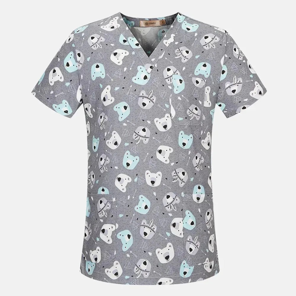 Cartoon Animals Print Pet Clinic Hospital Nursing Scrub Tops Shirts cotton Dentistry Doctor Blouse Medical Surgical Uniforms