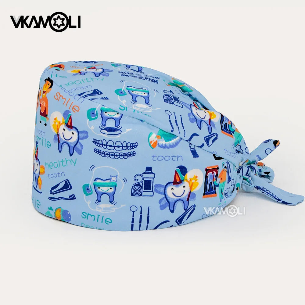 Printed medical series pattern scrub caps for the Department of Otorhinolaryngology pure cotton medical staff scrubs hat