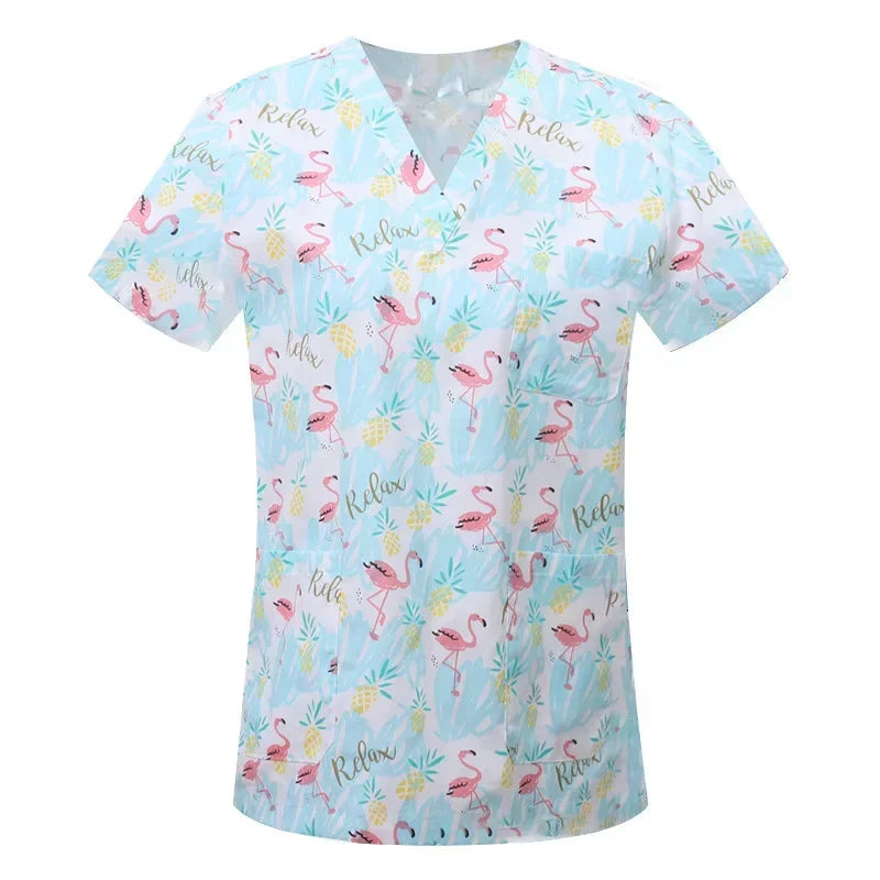 Cartoon Animals Print Pet Clinic Hospital Nursing Scrub Tops Shirts cotton Dentistry Doctor Blouse Medical Surgical Uniforms