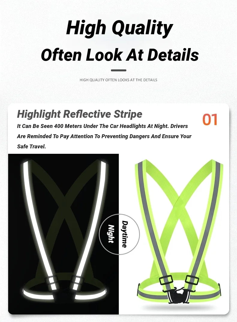 High Elasticity Reflective Safety Vests Lightweight Adjustable Elastic Vest Jacket Strips For Traffic Control Running Riding