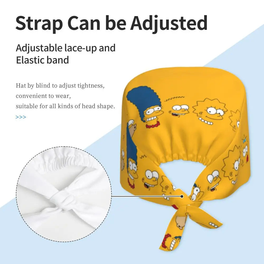 Custom The Simpsons Cartoon Medical Staff Scrubs Hat Men Women Doctor Nursing Surgical Cap Scrub Caps