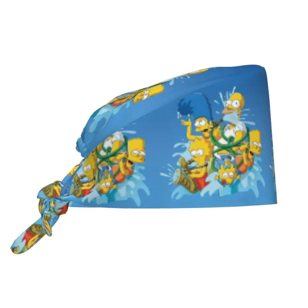 Custom The Simpsons Cartoon Medical Staff Scrubs Hat Men Women Doctor Nursing Surgical Cap Scrub Caps