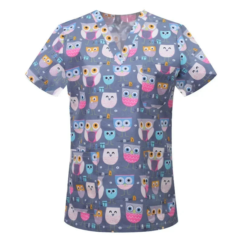 Cartoon Animals Print Pet Clinic Hospital Nursing Scrub Tops Shirts cotton Dentistry Doctor Blouse Medical Surgical Uniforms