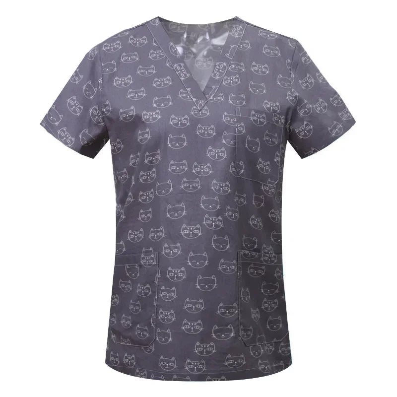 Cartoon Animals Print Pet Clinic Hospital Nursing Scrub Tops Shirts cotton Dentistry Doctor Blouse Medical Surgical Uniforms