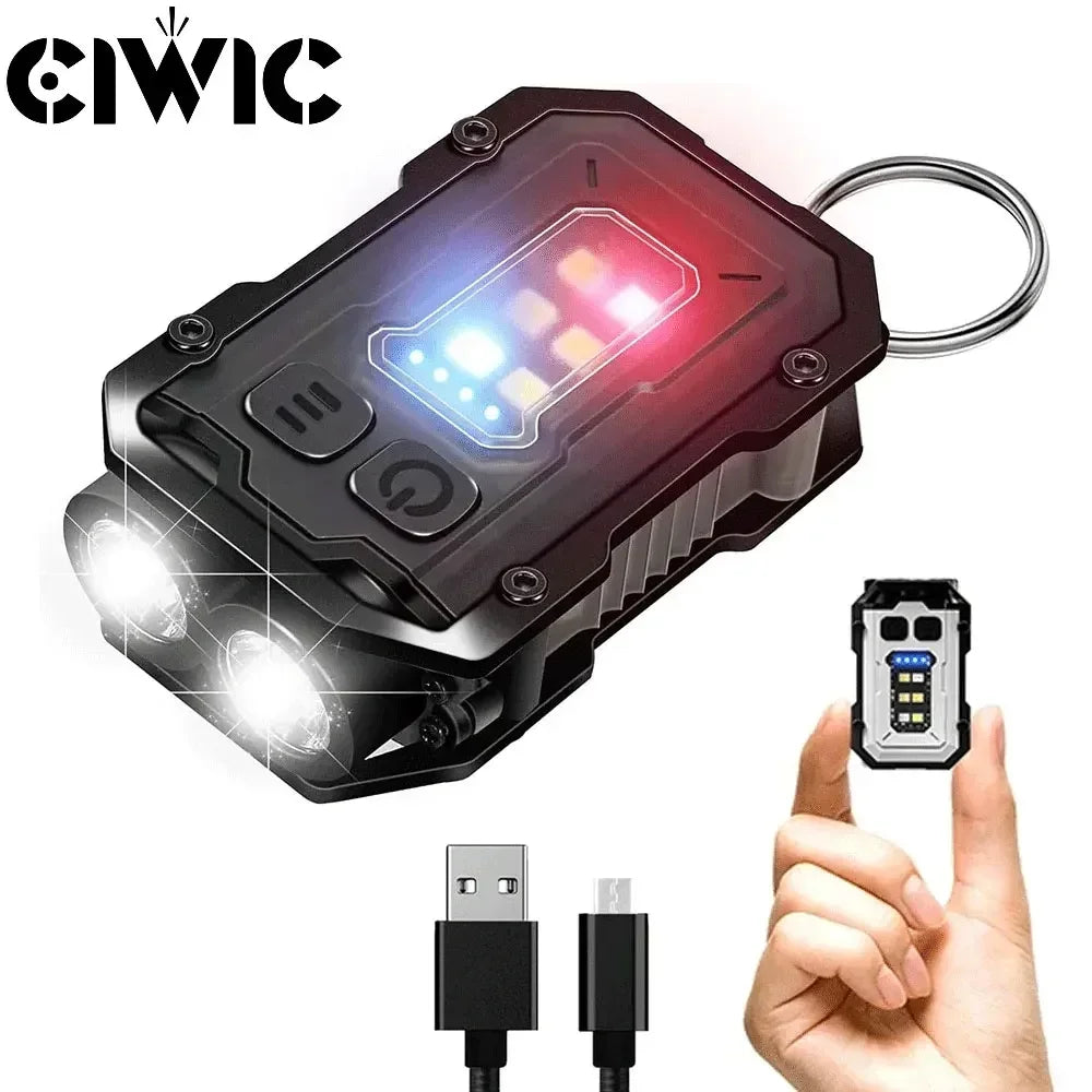 Mini  EDC Tactical Flashlight Charging Warning Flash Lights Emergency Power Bank for Working Running Camping Fishing Hiking