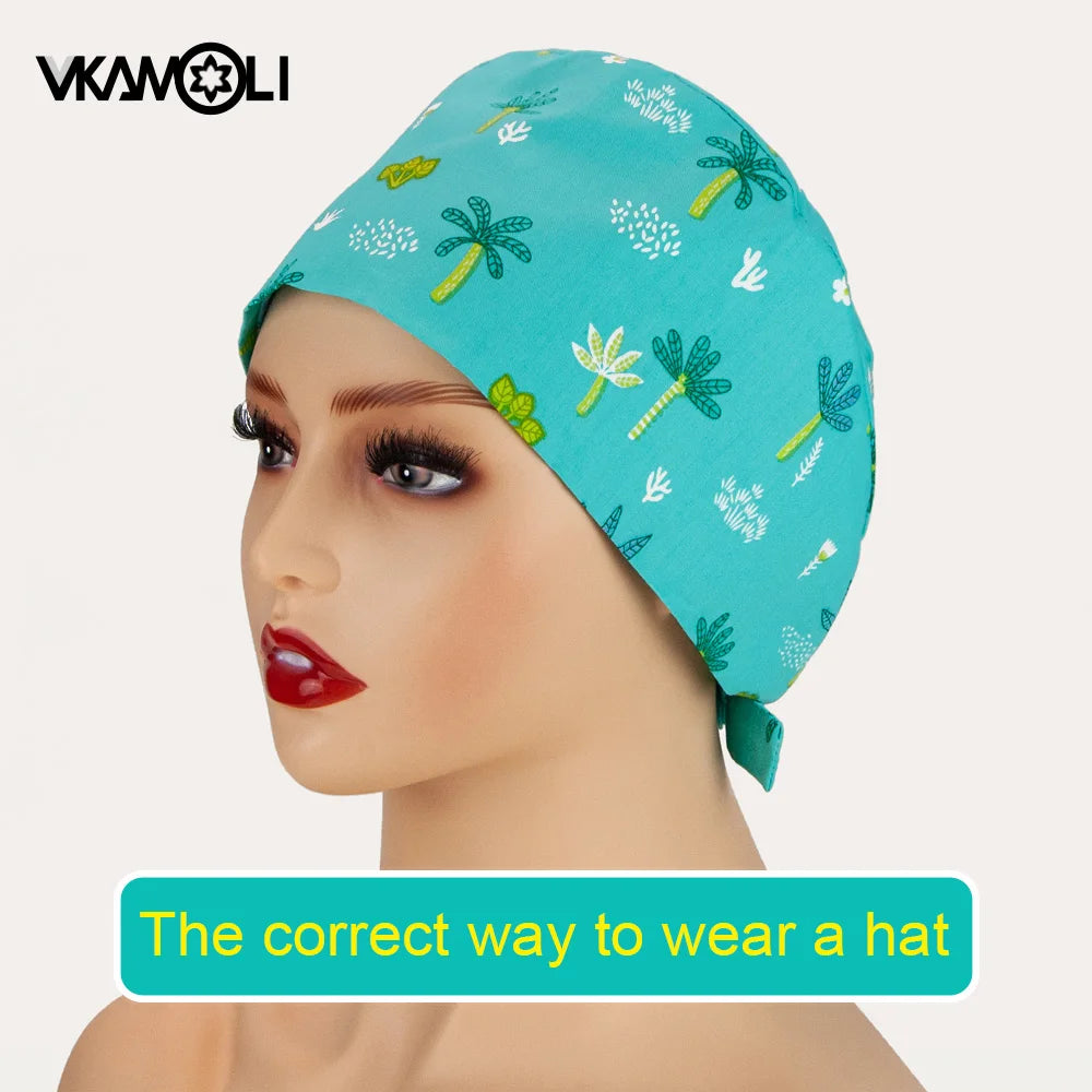 Printed medical series pattern scrub caps for the Department of Otorhinolaryngology pure cotton medical staff scrubs hat