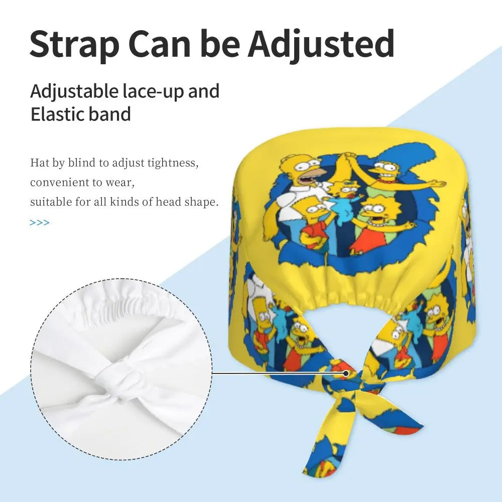 Custom The Simpsons Cartoon Medical Staff Scrubs Hat Men Women Doctor Nursing Surgical Cap Scrub Caps