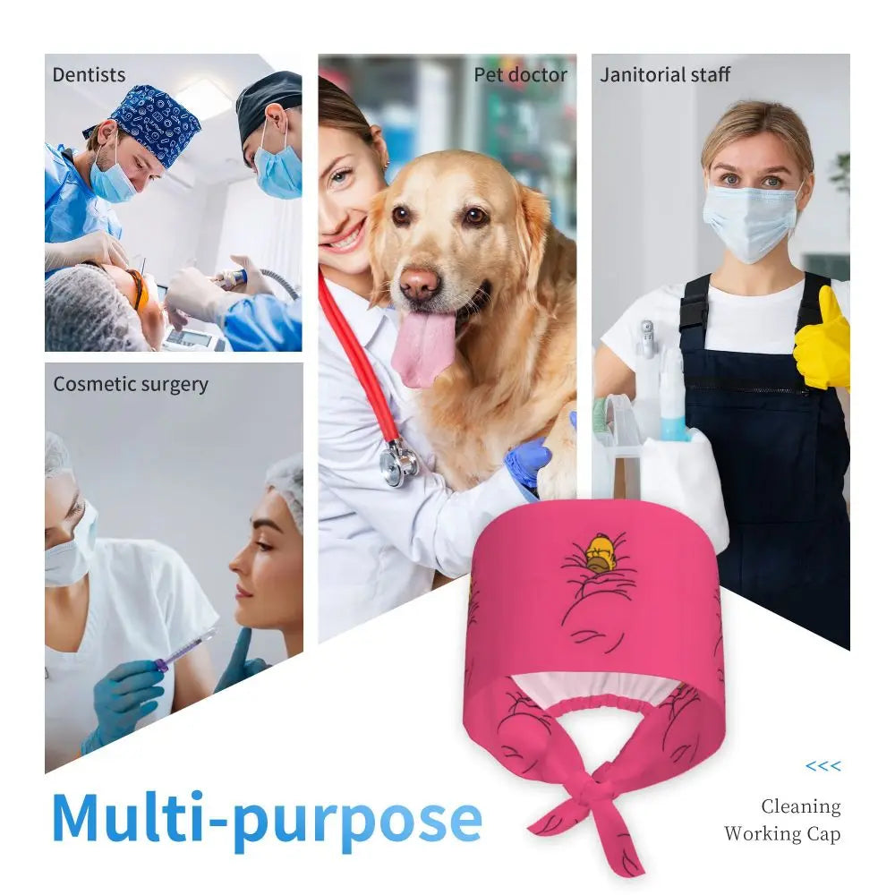 Custom The Simpsons Cartoon Medical Staff Scrubs Hat Men Women Doctor Nursing Surgical Cap Scrub Caps