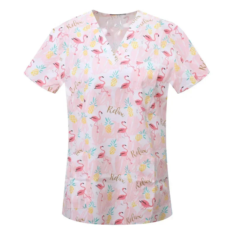 Cartoon Animals Print Pet Clinic Hospital Nursing Scrub Tops Shirts cotton Dentistry Doctor Blouse Medical Surgical Uniforms