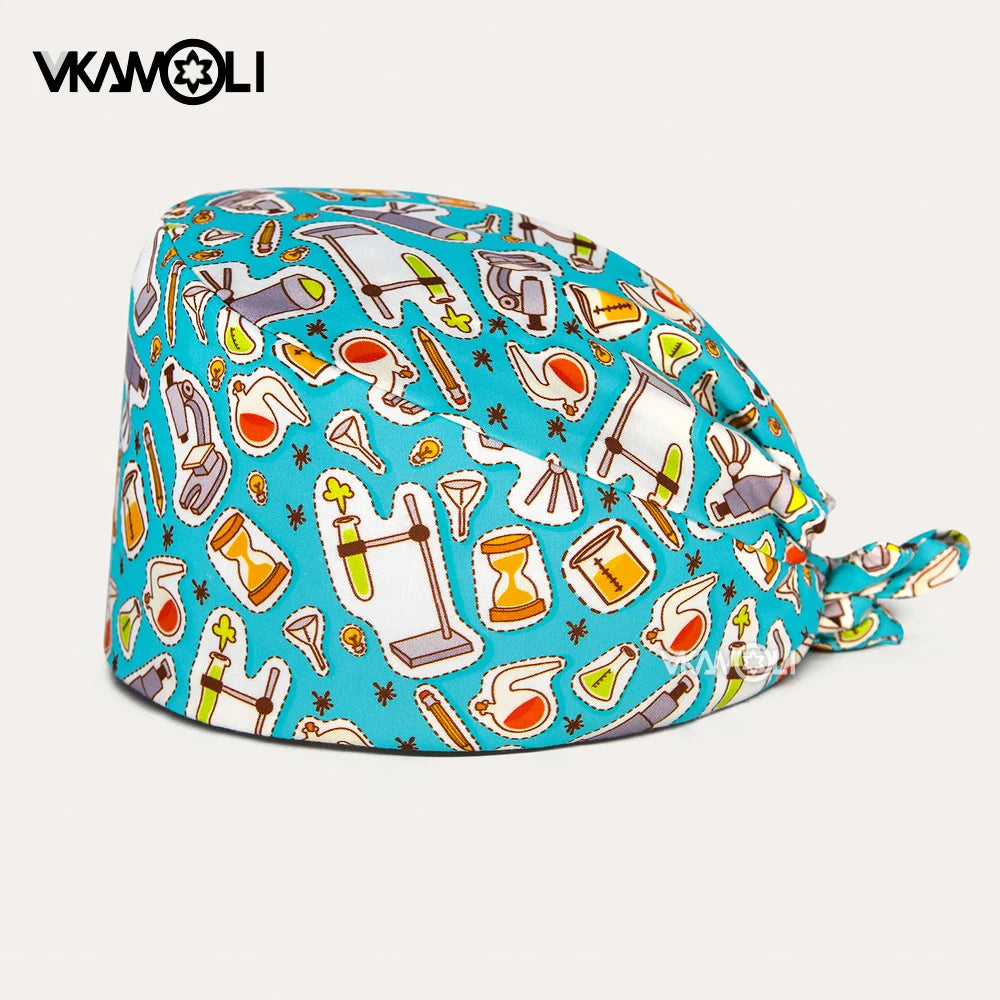 Printed medical series pattern scrub caps for the Department of Otorhinolaryngology pure cotton medical staff scrubs hat