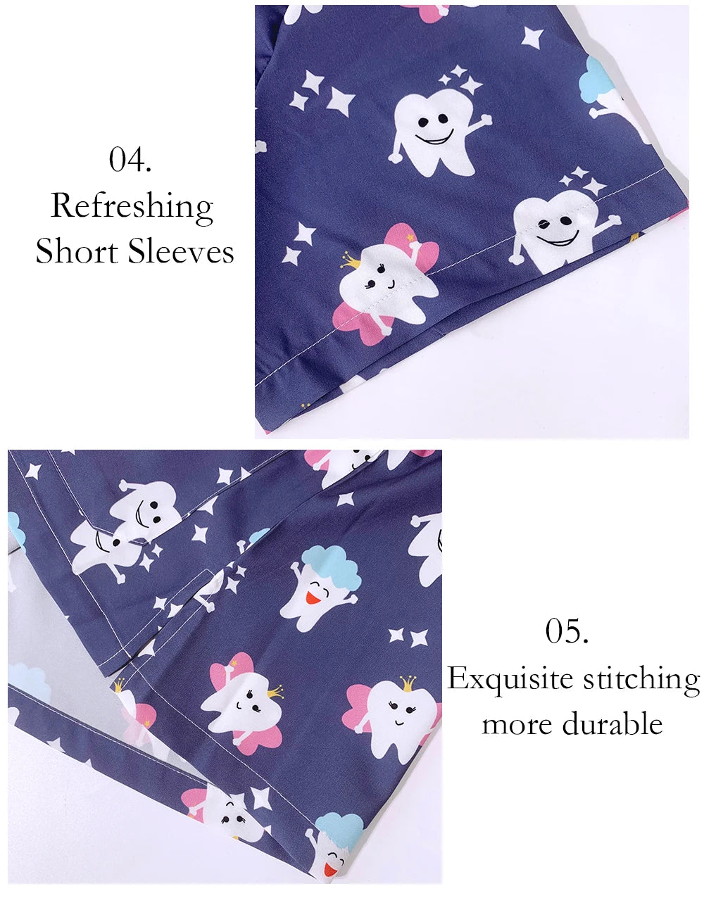 Medical Scrubs Tops Women Short Sleeve Blosue Spa Scrub Shirt Teeth Print Pocket Workwear Dentist Doctor Nurse Christmas Uniform