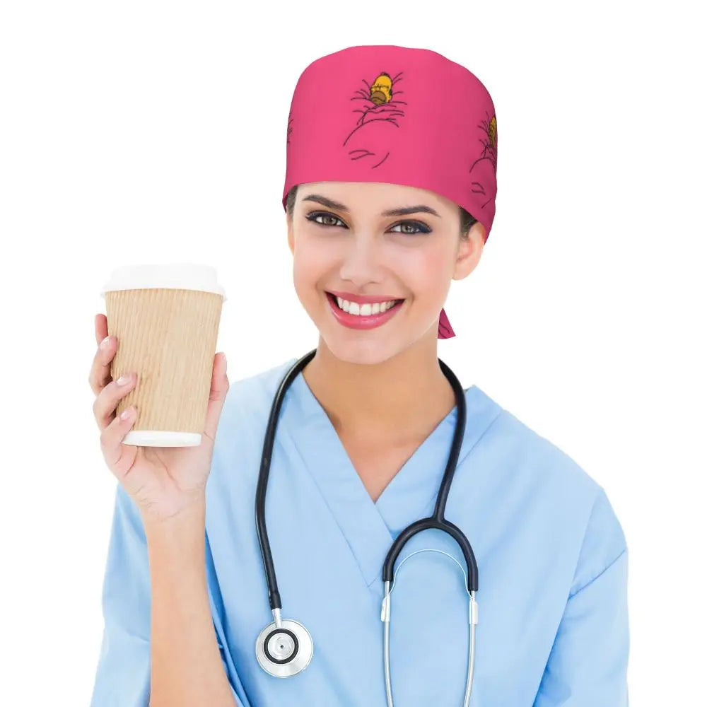 Custom The Simpsons Cartoon Medical Staff Scrubs Hat Men Women Doctor Nursing Surgical Cap Scrub Caps