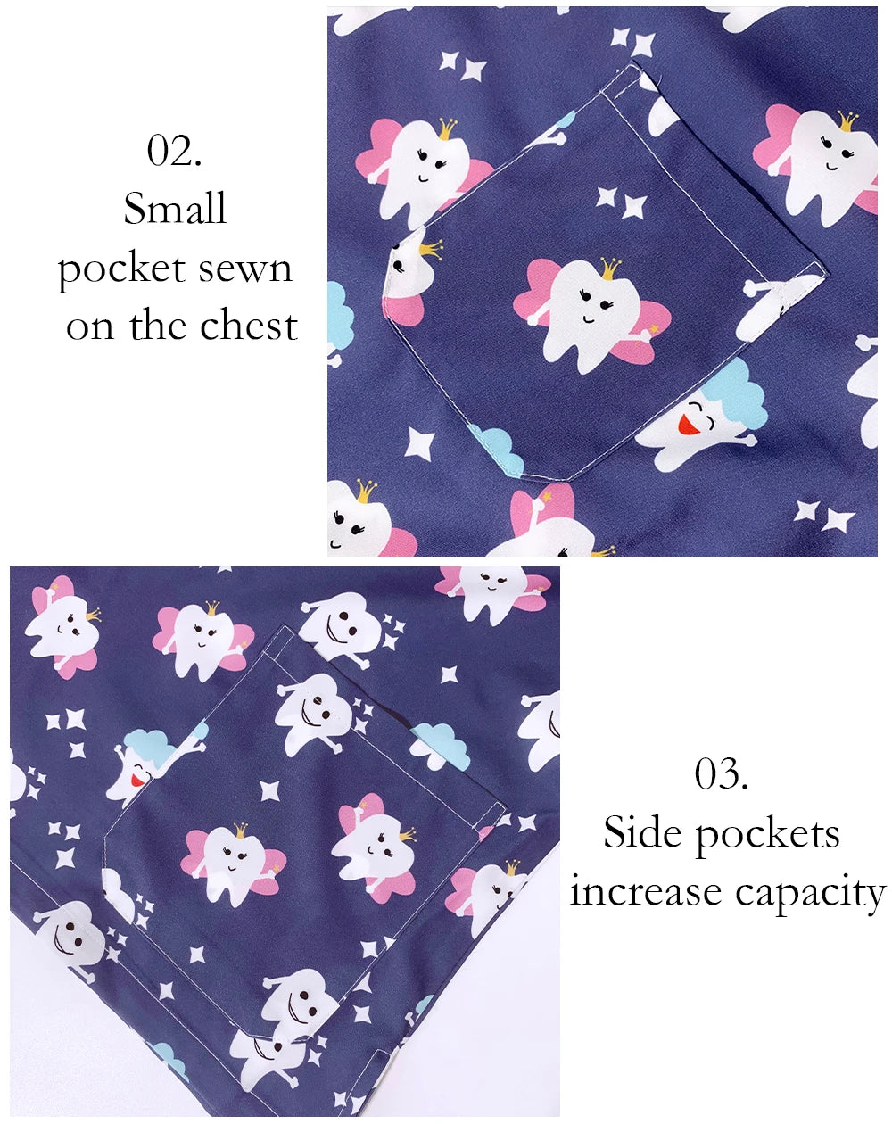 Medical Scrubs Tops Women Short Sleeve Blosue Spa Scrub Shirt Teeth Print Pocket Workwear Dentist Doctor Nurse Christmas Uniform