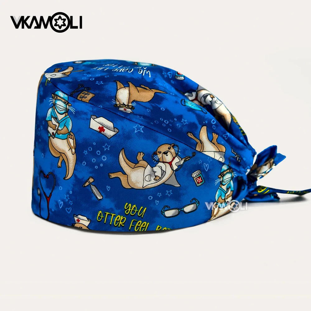 Printed medical series pattern scrub caps for the Department of Otorhinolaryngology pure cotton medical staff scrubs hat