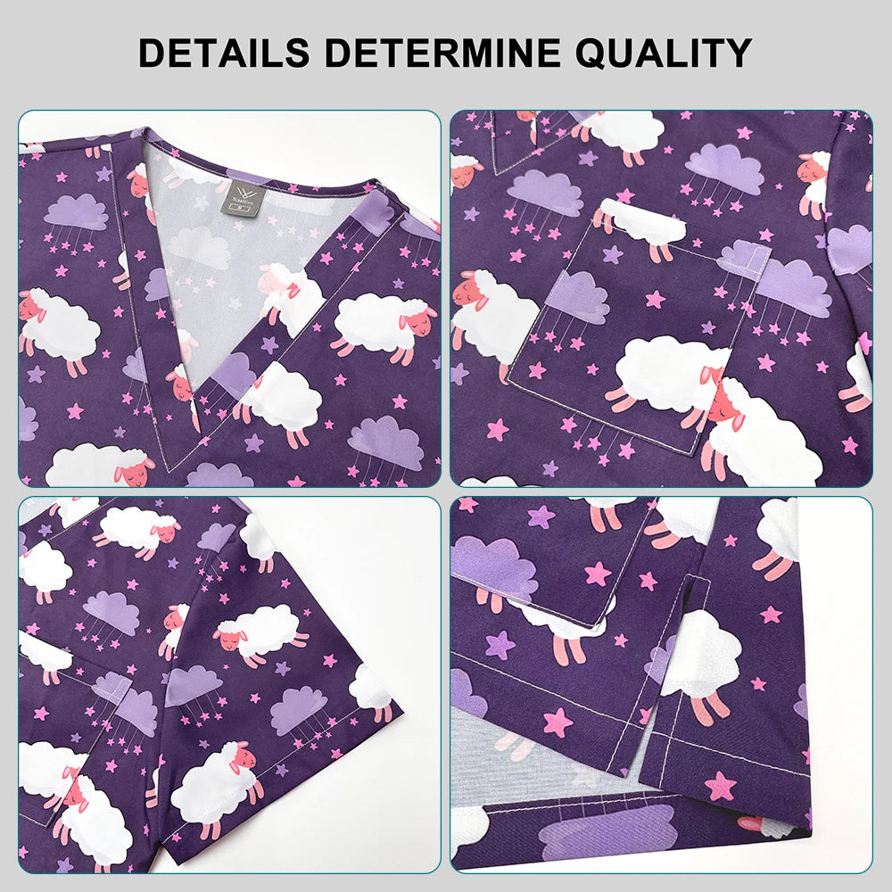 Printed Medical Clinic Printed Scrub Top Pants Medical Professional Universal Unisex Scrubs Sets Elastic Breathable Work Clothes