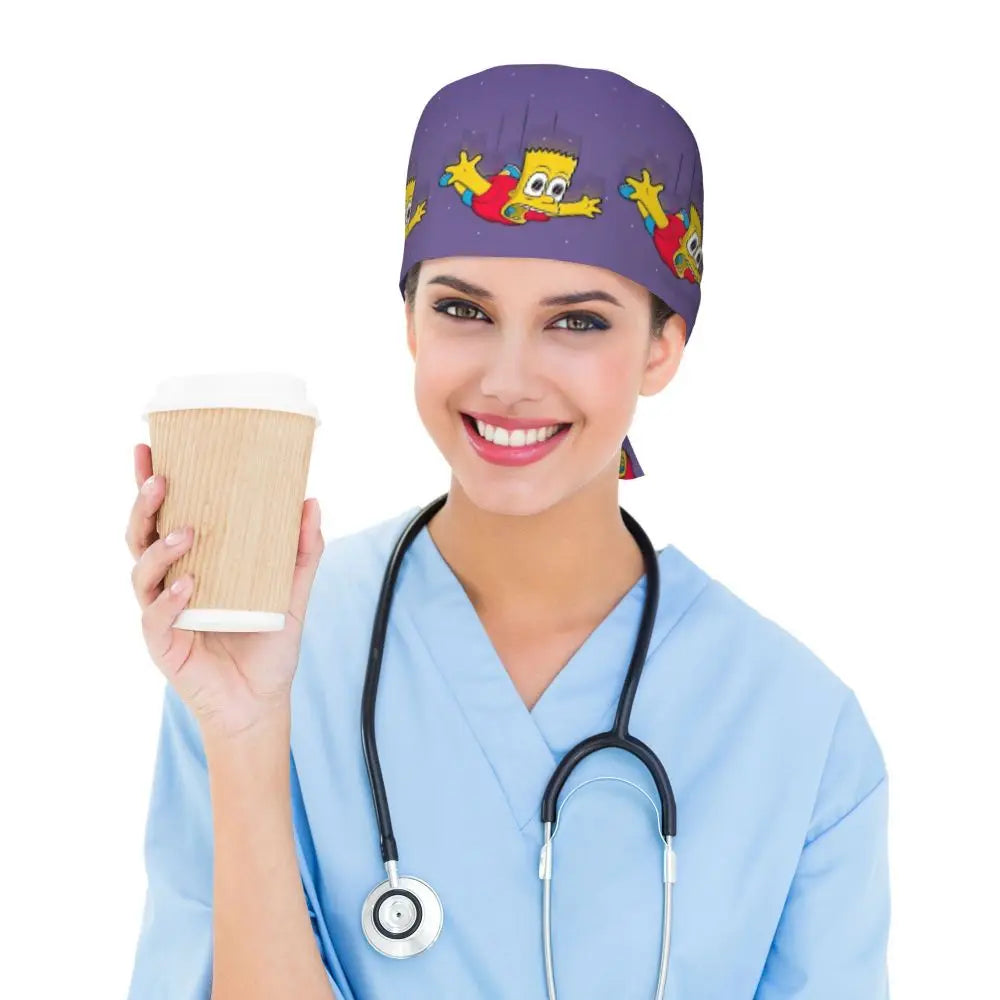 Custom The Simpsons Cartoon Medical Staff Scrubs Hat Men Women Doctor Nursing Surgical Cap Scrub Caps