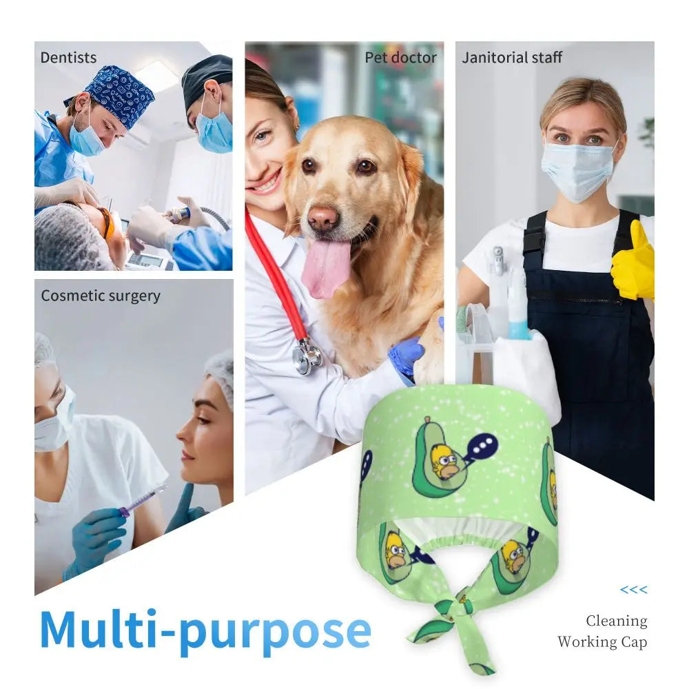 Custom The Simpsons Cartoon Medical Staff Scrubs Hat Men Women Doctor Nursing Surgical Cap Scrub Caps