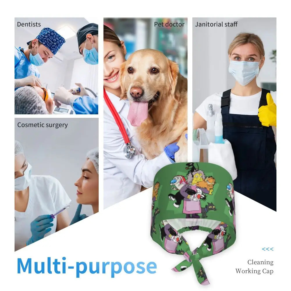 Custom The Simpsons Cartoon Medical Staff Scrubs Hat Men Women Doctor Nursing Surgical Cap Scrub Caps