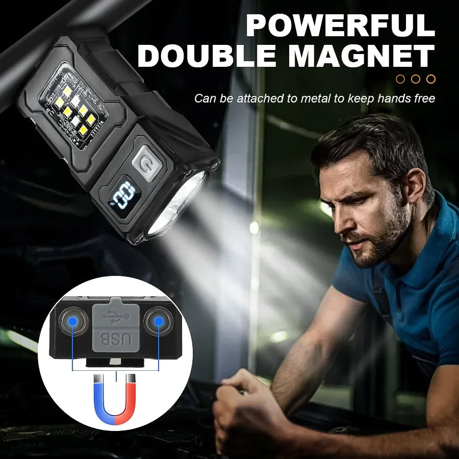 Mini  EDC Tactical Flashlight Charging Warning Flash Lights Emergency Power Bank for Working Running Camping Fishing Hiking
