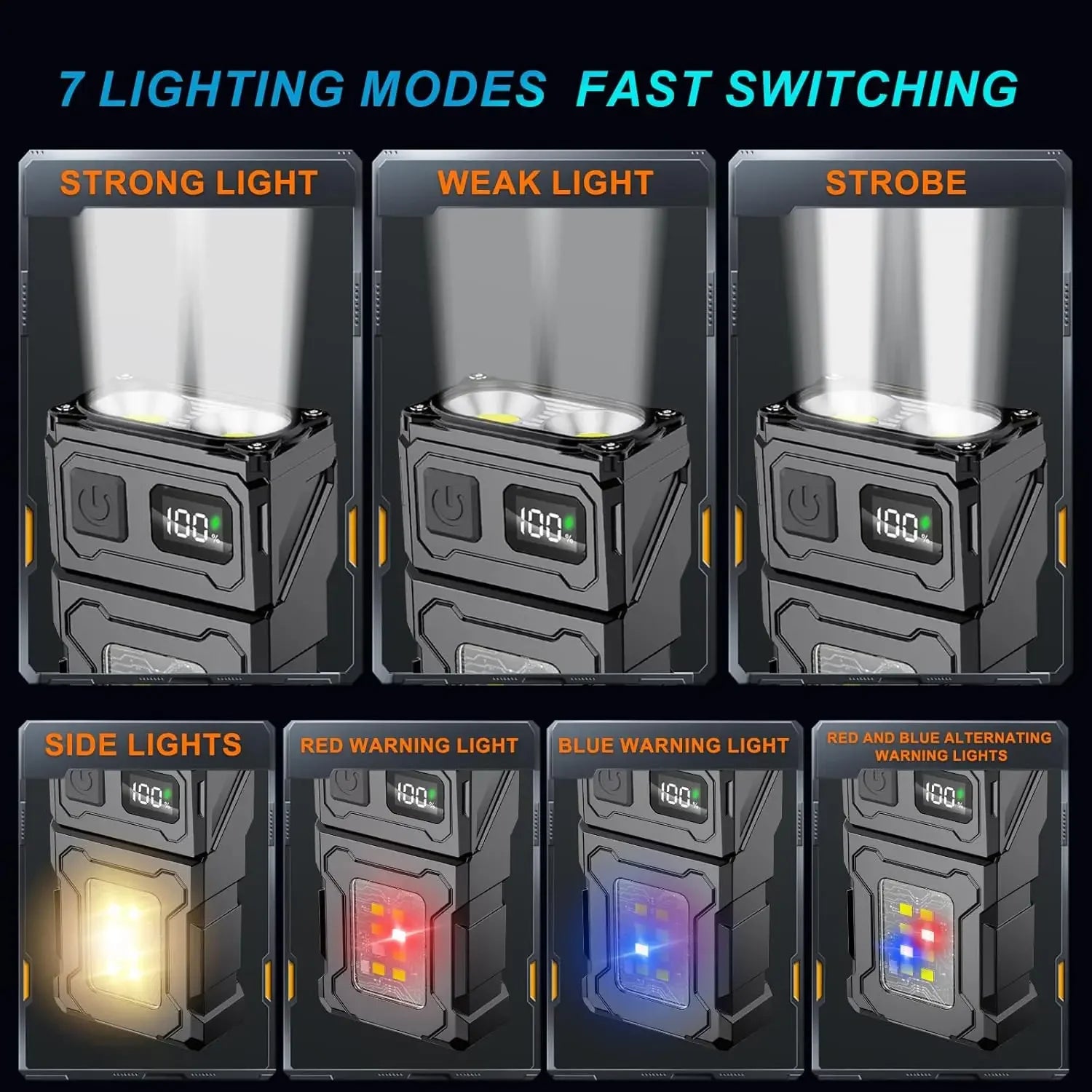 Mini  EDC Tactical Flashlight Charging Warning Flash Lights Emergency Power Bank for Working Running Camping Fishing Hiking