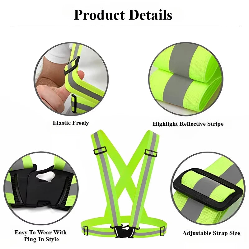 High Elasticity Reflective Safety Vests Lightweight Adjustable Elastic Vest Jacket Strips For Traffic Control Running Riding