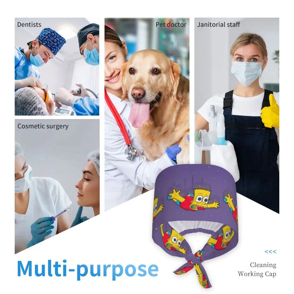Custom The Simpsons Cartoon Medical Staff Scrubs Hat Men Women Doctor Nursing Surgical Cap Scrub Caps
