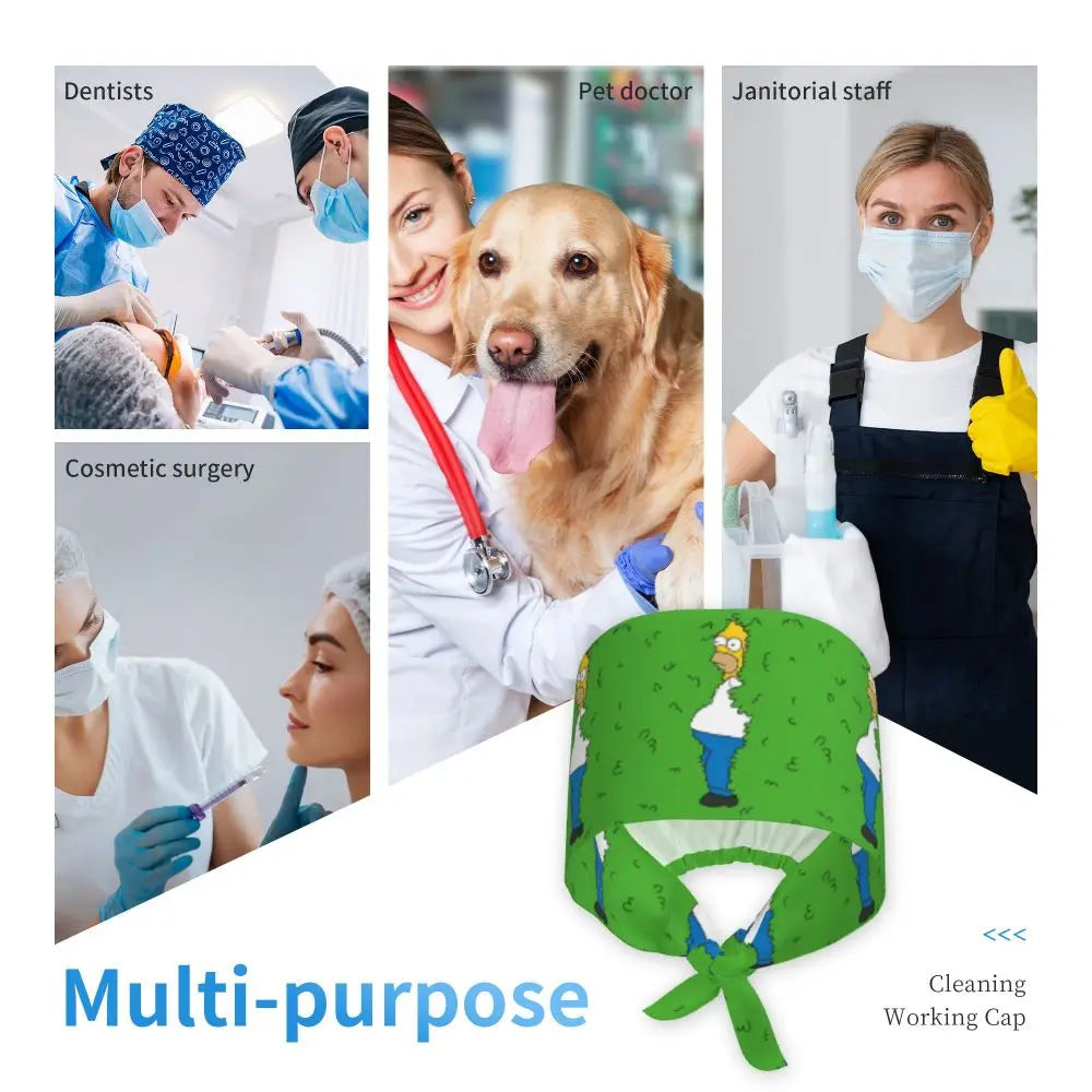 Custom The Simpsons Cartoon Medical Staff Scrubs Hat Men Women Doctor Nursing Surgical Cap Scrub Caps