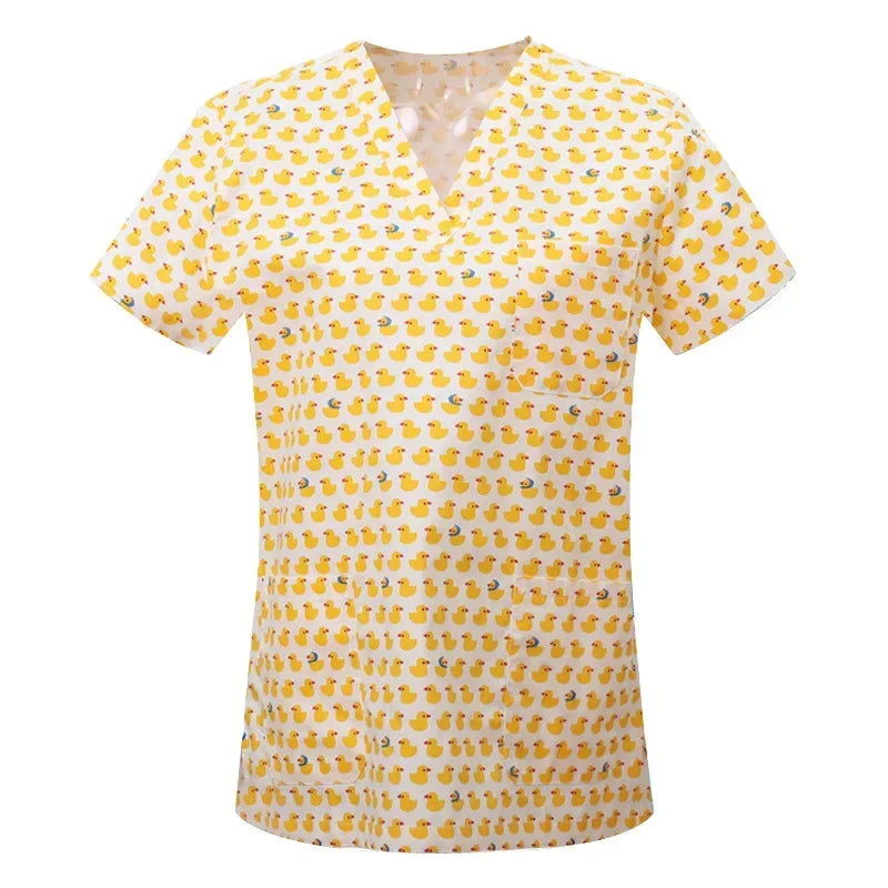 Cartoon Animals Print Pet Clinic Hospital Nursing Scrub Tops Shirts cotton Dentistry Doctor Blouse Medical Surgical Uniforms