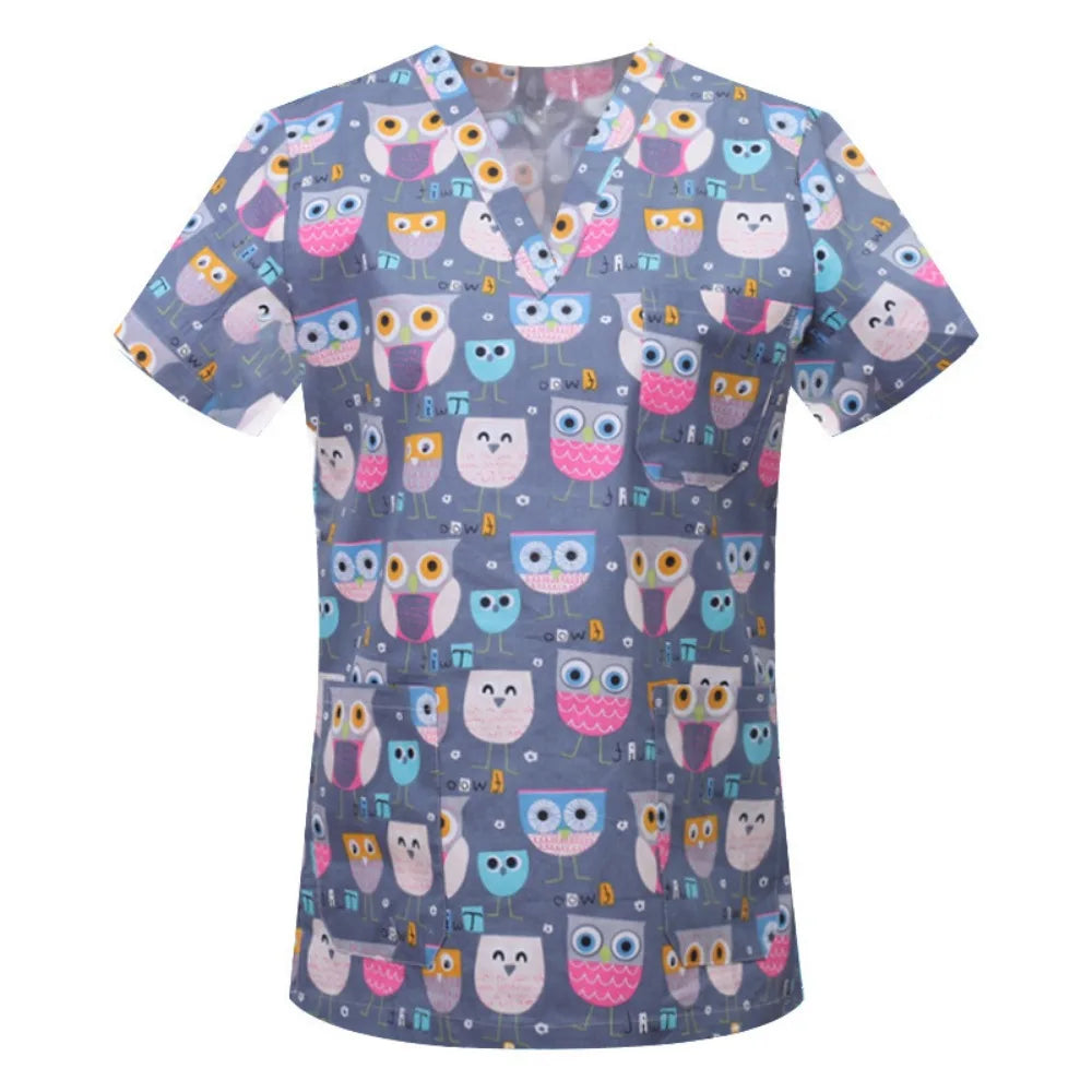 Cartoon Animals Print Pet Clinic Hospital Nursing Scrub Tops Shirts cotton Dentistry Doctor Blouse Medical Surgical Uniforms