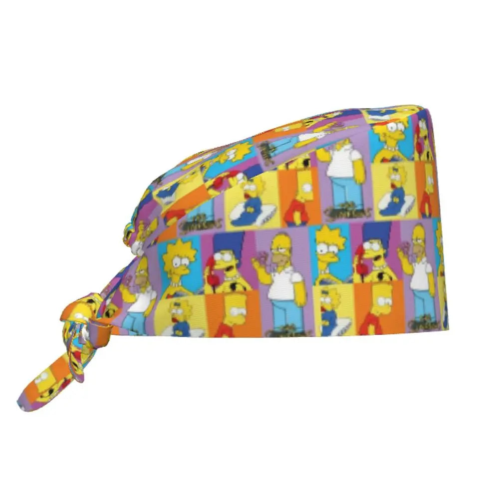 Custom The Simpsons Cartoon Medical Staff Scrubs Hat Men Women Doctor Nursing Surgical Cap Scrub Caps