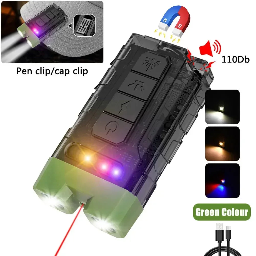 Mini  EDC Tactical Flashlight Charging Warning Flash Lights Emergency Power Bank for Working Running Camping Fishing Hiking