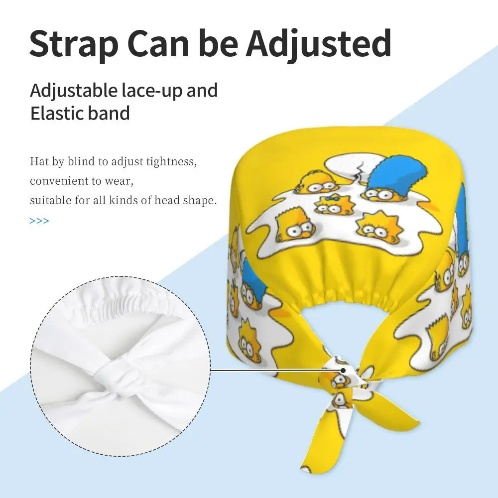 Custom The Simpsons Cartoon Medical Staff Scrubs Hat Men Women Doctor Nursing Surgical Cap Scrub Caps