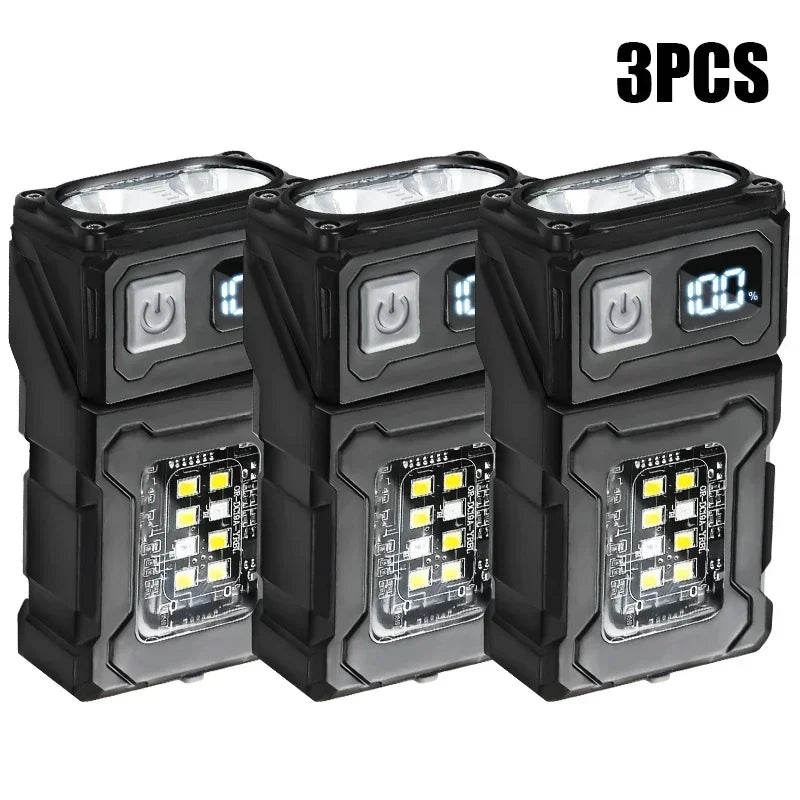 Mini  EDC Tactical Flashlight Charging Warning Flash Lights Emergency Power Bank for Working Running Camping Fishing Hiking