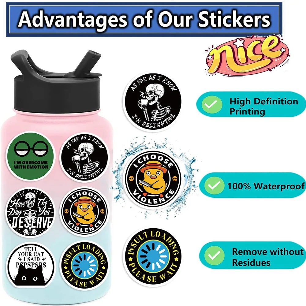 50/100Pcs Funny Stickers for Adults  Meme Water Bottles Stickers Pack Waterproof  Stickers for Laptop Hard Hats Sarcastic Decals