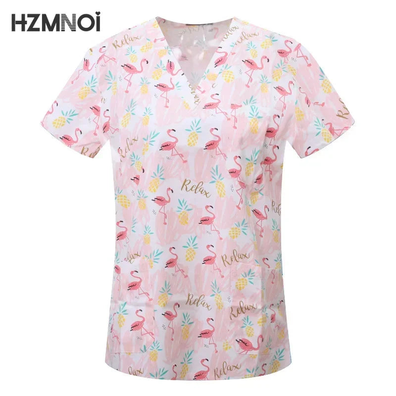 Cartoon Animals Print Pet Clinic Hospital Nursing Scrub Tops Shirts cotton Dentistry Doctor Blouse Medical Surgical Uniforms