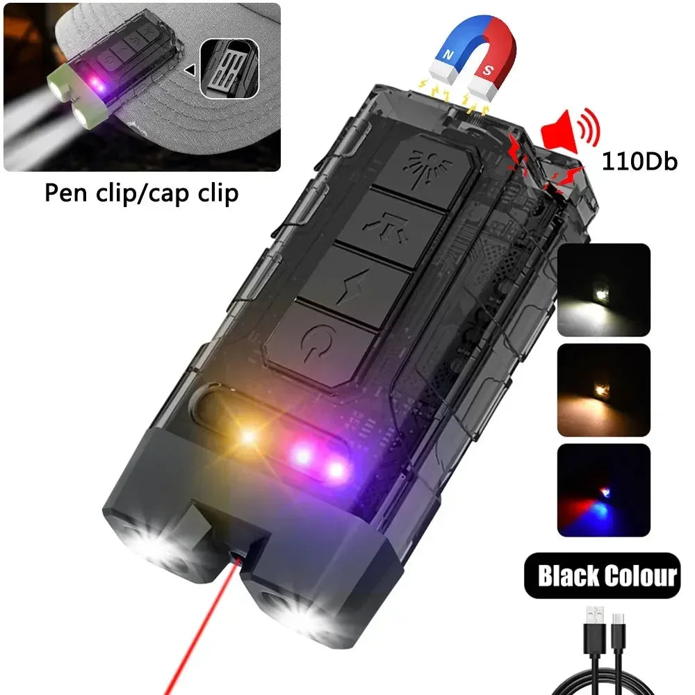 Mini  EDC Tactical Flashlight Charging Warning Flash Lights Emergency Power Bank for Working Running Camping Fishing Hiking
