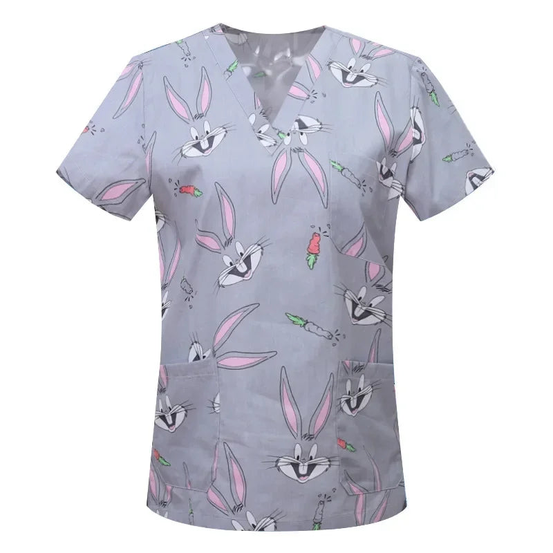 Cartoon Animals Print Pet Clinic Hospital Nursing Scrub Tops Shirts cotton Dentistry Doctor Blouse Medical Surgical Uniforms