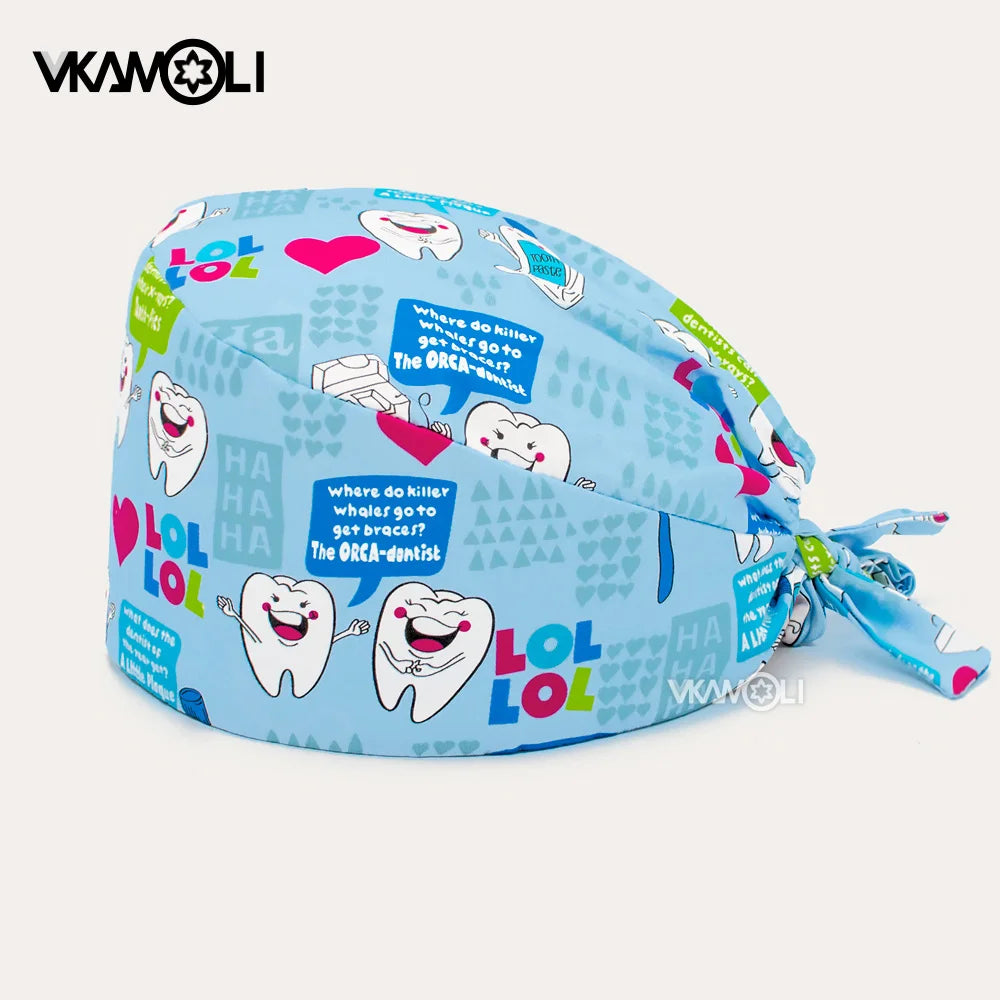 Printed medical series pattern scrub caps for the Department of Otorhinolaryngology pure cotton medical staff scrubs hat