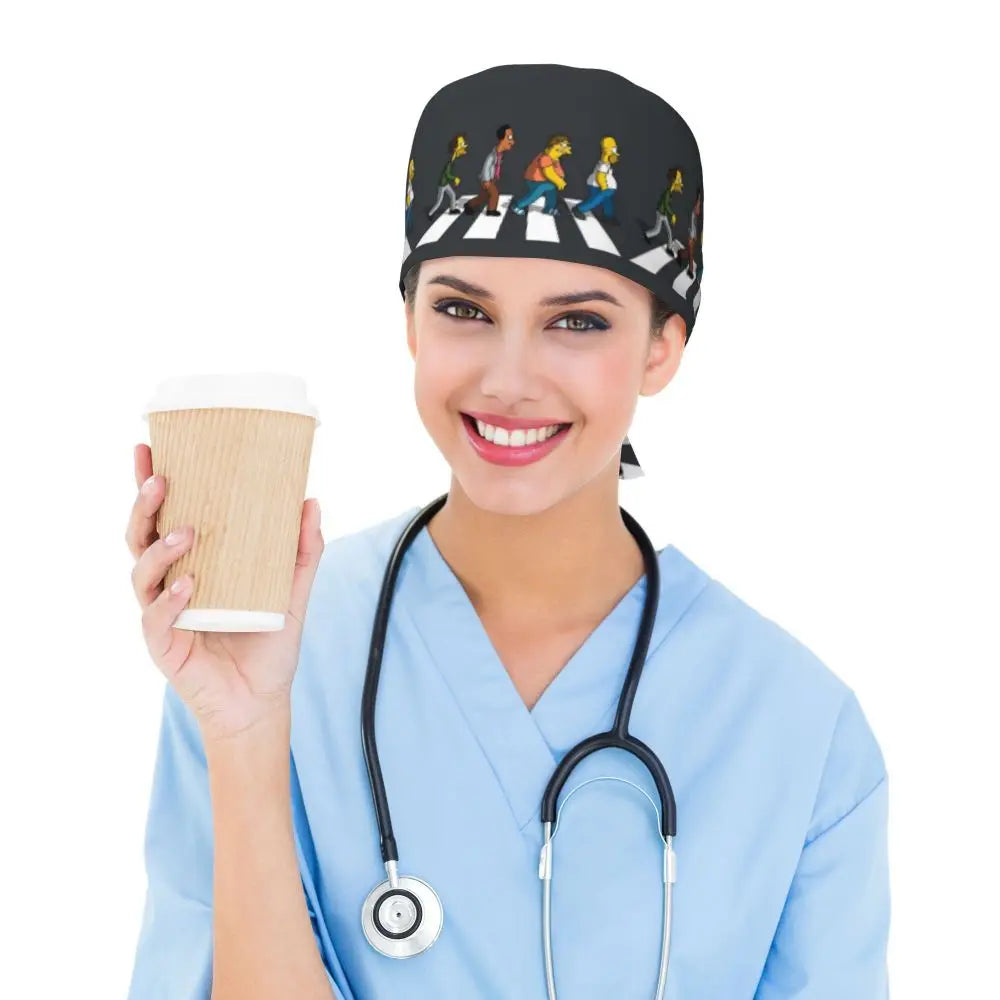 Custom The Simpsons Cartoon Medical Staff Scrubs Hat Men Women Doctor Nursing Surgical Cap Scrub Caps