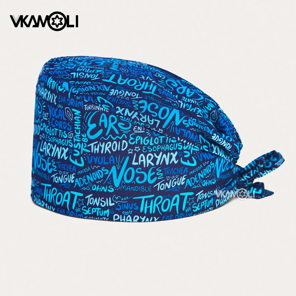 Printed medical series pattern scrub caps for the Department of Otorhinolaryngology pure cotton medical staff scrubs hat