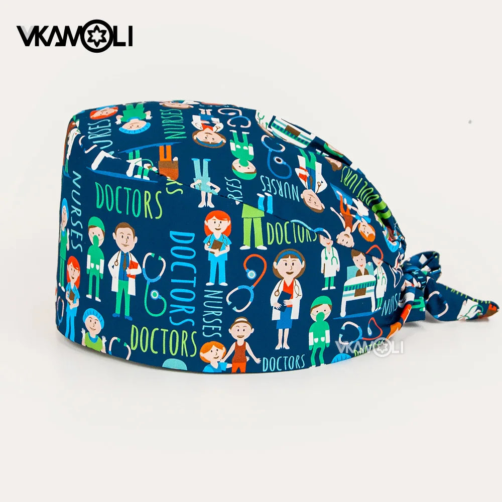 Printed medical series pattern scrub caps for the Department of Otorhinolaryngology pure cotton medical staff scrubs hat