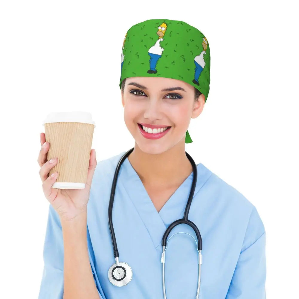 Custom The Simpsons Cartoon Medical Staff Scrubs Hat Men Women Doctor Nursing Surgical Cap Scrub Caps