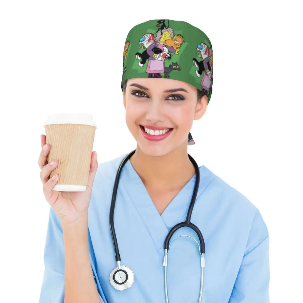 Custom The Simpsons Cartoon Medical Staff Scrubs Hat Men Women Doctor Nursing Surgical Cap Scrub Caps